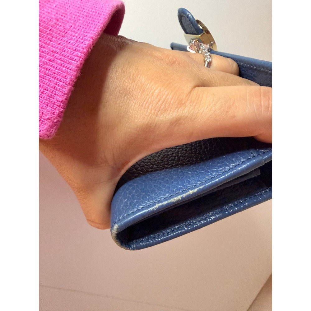 Gucci Interlocking G Continental Wallet Blue Pebbled Calfskin Gold Hardware - Picture 8 of 14
